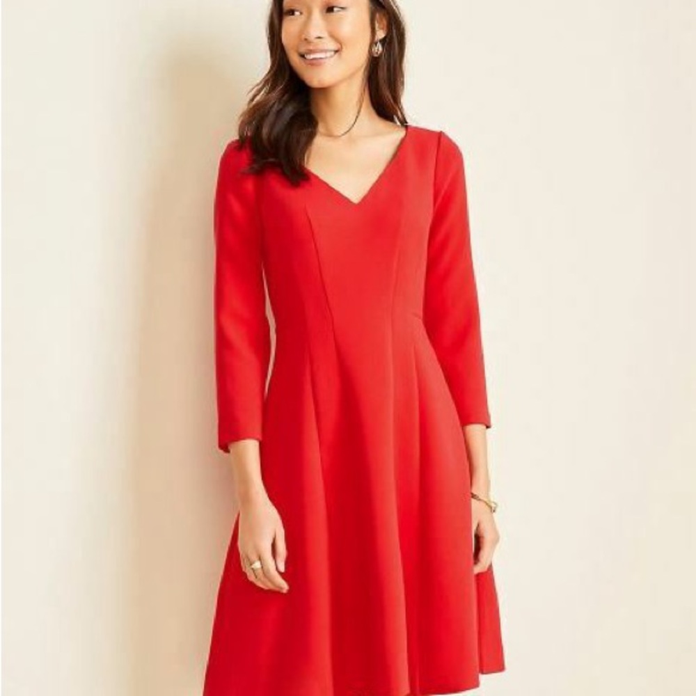 Ann Taylor Red Long Sleeve Dress
